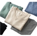 Herresweater med lange ærmer og V-hals Enfarvet elegant strikket sweater Uld og elastiske fibre Efterårs- og vintermode 6