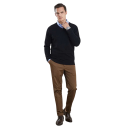 Herresweater med lange ærmer og V-hals Enfarvet elegant strikket sweater Uld og elastiske fibre Efterårs- og vintermode 7