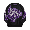 Herresweater med O-hals Stilfuld strikket sweater med skeletmønster Lange ærmer Moderne efterårs- og vinter sweater Polyester Forskellige farver 1