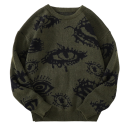 Herresweater med rund hals Enfarvet strikket sweater med abstrakt øje mønster Langærmet Stilfuld efterårs- og vinter sweater Polyester 5