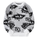 Herresweater med rund hals Enfarvet strikket sweater med abstrakt øje mønster Langærmet Stilfuld efterårs- og vinter sweater Polyester 7