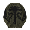 Herresweater med skeletmotiv Langærmet Ensfarvet strikket sweater med O-hals Stilfuld mode til efterår og vinter Polyester Forskellige farver 17