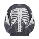 Herresweater med skeletmotiv Langærmet Ensfarvet strikket sweater med O-hals Stilfuld mode til efterår og vinter Polyester Forskellige farver 20