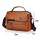 Herretaske 29×20×7 cm læder, casual crossbody-skuldertaske, brun og sort, herrehåndtaske i kunstlæder 4