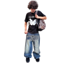 Herrjeans i enfärgad med tryck, med fickor, låg midja, lös, bekväm passform för vardagsbruk 6