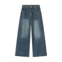 Herrjeans med raka axelband och metallring Tvättad look Vida ben Långbyxor Casual streetwear Snygga jeans 4
