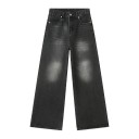 Herrjeans med raka axelband och metallring Tvättad look Vida ben Långbyxor Casual streetwear Snygga jeans 3