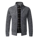 Herrkardigan med dragkedja och polokrage Enfärgad elegant tröja för män Höst- och vinterstickad jacka Polyester Olika färger 11
