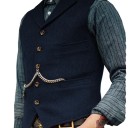 Herrklädesväst med fickor, kedja och knäppkrage polyester utan ärmar för formell stil och festliga tillfällen 6