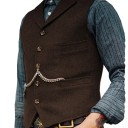 Herrklädesväst med fickor, kedja och knäppkrage polyester utan ärmar för formell stil och festliga tillfällen 8