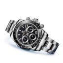 Herrklocka Chronograf med datum och tachymeter Luminiscerande index Vattentålig 100 m Kapsel 40 mm Safirglas Rostfritt stål Stålarmband 3