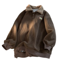 Herrplyschtröja med knäppbar krage Lång ärm Enfärgad varm tröja Polyester Universell storlek Flera färger 13