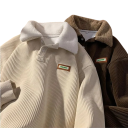 Herrplyschtröja med knäppbar krage Lång ärm Enfärgad varm tröja Polyester Universell storlek Flera färger 10