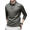 Herrpolotröja med lång ärm Enfärgad design Knappstängning Krage Polyester Elegant topp för vardagsbruk 1