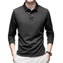 Herrpolotröja med lång ärm Enfärgad design Knappstängning Krage Polyester Elegant topp för vardagsbruk 6
