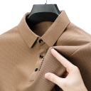 Herrpolotröja med lång ärm och krage samt knappar Enfärgad elegant tröja i polyester för vardagsbruk 4