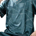 Herrpyjamas med kort ärm och shorts slätt material polyester elastan grön hemmabruk och bekväm sömn 2
