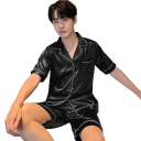 Herrpyjamas set t-shirt och shorts Knappstängning Fickor Krage Enfärgad Bekväm material Polyester spandex 1