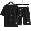 Herrset med shorts, t-shirt med kort ärm och O-ringning, enfärgad, polyester 1