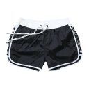 Herrshorts Badbyxor Med Snörning Enfärgade Med Ränder Och Text På Sidorna Polyester Snabbtorkande Sommarbadbyxor 3