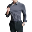 Herrskjorta lång ärm Enfärgad design Knappstängning V-ringning Spandex och polyamid Bekväm passform Året runt 17