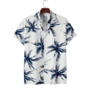 Herrskjorta med kort ärm Palmtryck Knappstängning V-ringad Sommarstil Polyester och spandex 2