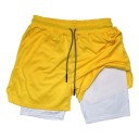 Herrsportshorts med dubbla lager, snabbtorkande för träning, med fickor, bekväma shorts med hög resår i midjan för löpning och träning 11