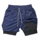 Herrsportshorts med dubbla lager, snabbtorkande för träning, med fickor, bekväma shorts med hög resår i midjan för löpning och träning 9