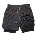 Herrsportshorts med dubbla lager, snabbtorkande för träning, med fickor, bekväma shorts med hög resår i midjan för löpning och träning 3
