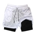 Herrsportshorts med dubbla lager, snabbtorkande för träning, med fickor, bekväma shorts med hög resår i midjan för löpning och träning 4