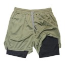 Herrsportshorts med dubbla lager, snabbtorkande för träning, med fickor, bekväma shorts med hög resår i midjan för löpning och träning 1