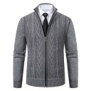 Herrstickad tröja med dragkedja och polokrage Enfärgad elegant tröja med enkelt mönster Polyester Höst Vinter Olika färger 10