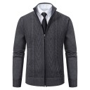Herrstickad tröja med dragkedja och polokrage Enfärgad elegant tröja med enkelt mönster Polyester Höst Vinter Olika färger 9