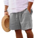 Herrstrandshorts i bomull, enfärgade, lösa sommarshorts med resår i midjan, bekväma shorts för semester och hem 5