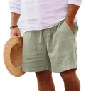 Herrstrandshorts i bomull, enfärgade, lösa sommarshorts med resår i midjan, bekväma shorts för semester och hem 7