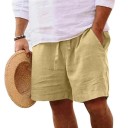 Herrstrandshorts i bomull, enfärgade, lösa sommarshorts med resår i midjan, bekväma shorts för semester och hem 8