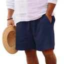Herrstrandshorts i bomull, enfärgade, lösa sommarshorts med resår i midjan, bekväma shorts för semester och hem 6