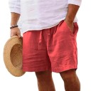Herrstrandshorts i bomull, enfärgade, lösa sommarshorts med resår i midjan, bekväma shorts för semester och hem 3
