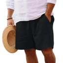 Herrstrandshorts i bomull, enfärgade, lösa sommarshorts med resår i midjan, bekväma shorts för semester och hem 1