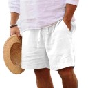 Herrstrandshorts i bomull, enfärgade, lösa sommarshorts med resår i midjan, bekväma shorts för semester och hem 2