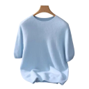 Herrtröja i kashmir med kort ärm och O-hals Plysch enfärgad tröja Elegant sommar modekläder Olika färger 13