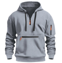 Herrtröja med huva och V-ringning med dragkedja Enfärgad hoodie med ficka på magen Extra ficka med dragkedja Fickor för händer Polyester 5