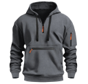 Herrtröja med huva och V-ringning med dragkedja Enfärgad hoodie med ficka på magen Extra ficka med dragkedja Fickor för händer Polyester 4