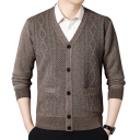 Herrtröja med knappar V-ringad Enfärgad mjuk design Elegant tröja för höst och vinter Polyester material 11