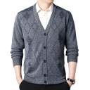 Herrtröja med knappar V-ringad Enfärgad mjuk design Elegant tröja för höst och vinter Polyester material 14