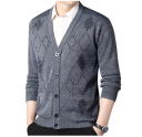 Herrtröja med knappar V-ringad Enfärgad mjuk design Elegant tröja för höst och vinter Polyester material 7