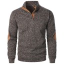 Herrtröja med lång ärm och krage Enfärgad elegant tröja med knappar vid kragen Bruna lappar på armbågarna Polyester Flera färger 44