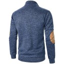 Herrtröja med lång ärm och krage Enfärgad elegant tröja med knappar vid kragen Bruna lappar på armbågarna Polyester Flera färger 13