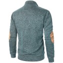Herrtröja med lång ärm och krage Enfärgad elegant tröja med knappar vid kragen Bruna lappar på armbågarna Polyester Flera färger 17