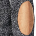 Herrtröja med lång ärm och krage Enfärgad elegant tröja med knappar vid kragen Bruna lappar på armbågarna Polyester Flera färger 39